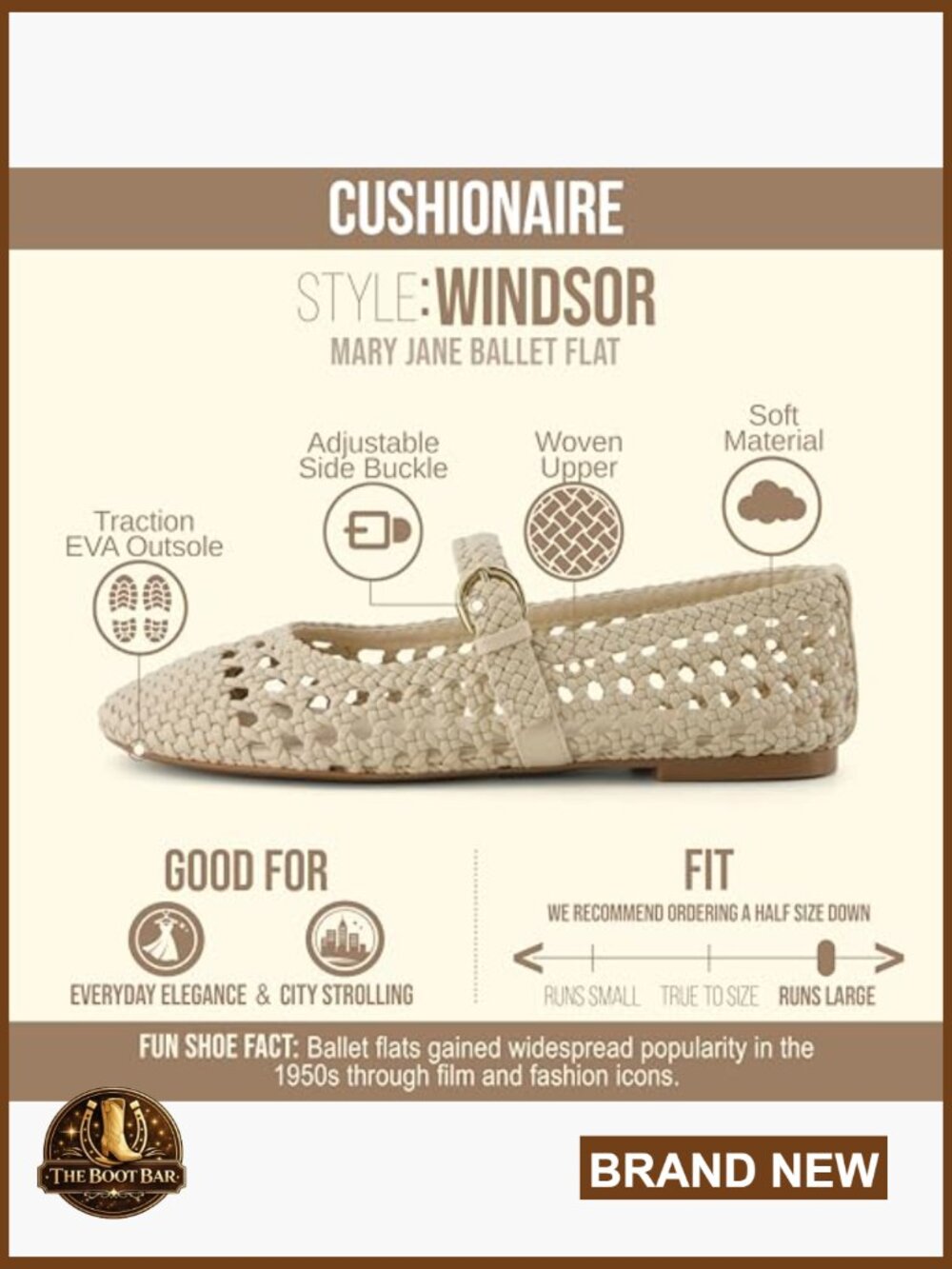 Woven Mary Jane Ballet Flats with Adjustable Strap - Comfortable Cushion - Picture 4 of 7